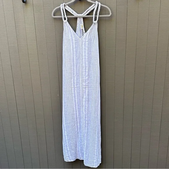 chinese dress ladies Knotted Maxi Dress - Striped Natural Linen main image 1